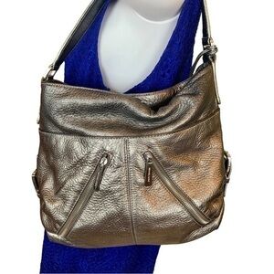 Michael Kors Silver Pebbled Leather Hobo Purse